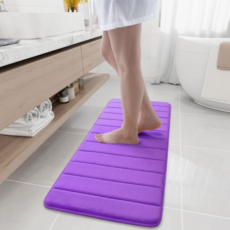 Buganda Memory Foam Bath Mat, 47" x 17", Ultra Soft and Non-Slip Bathroom Rugs, Water Absorbent and Machine Washable Bath Rug Runner for Bathroom, Shower, and Tub, Purple - Image 1